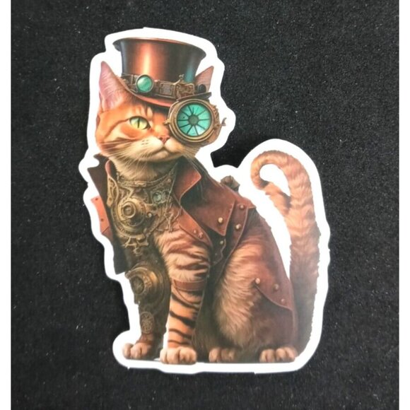 Other - Steampunk Distinguished Orange Cat With Brown Vest & Hat Sticker 2.5" x 2"